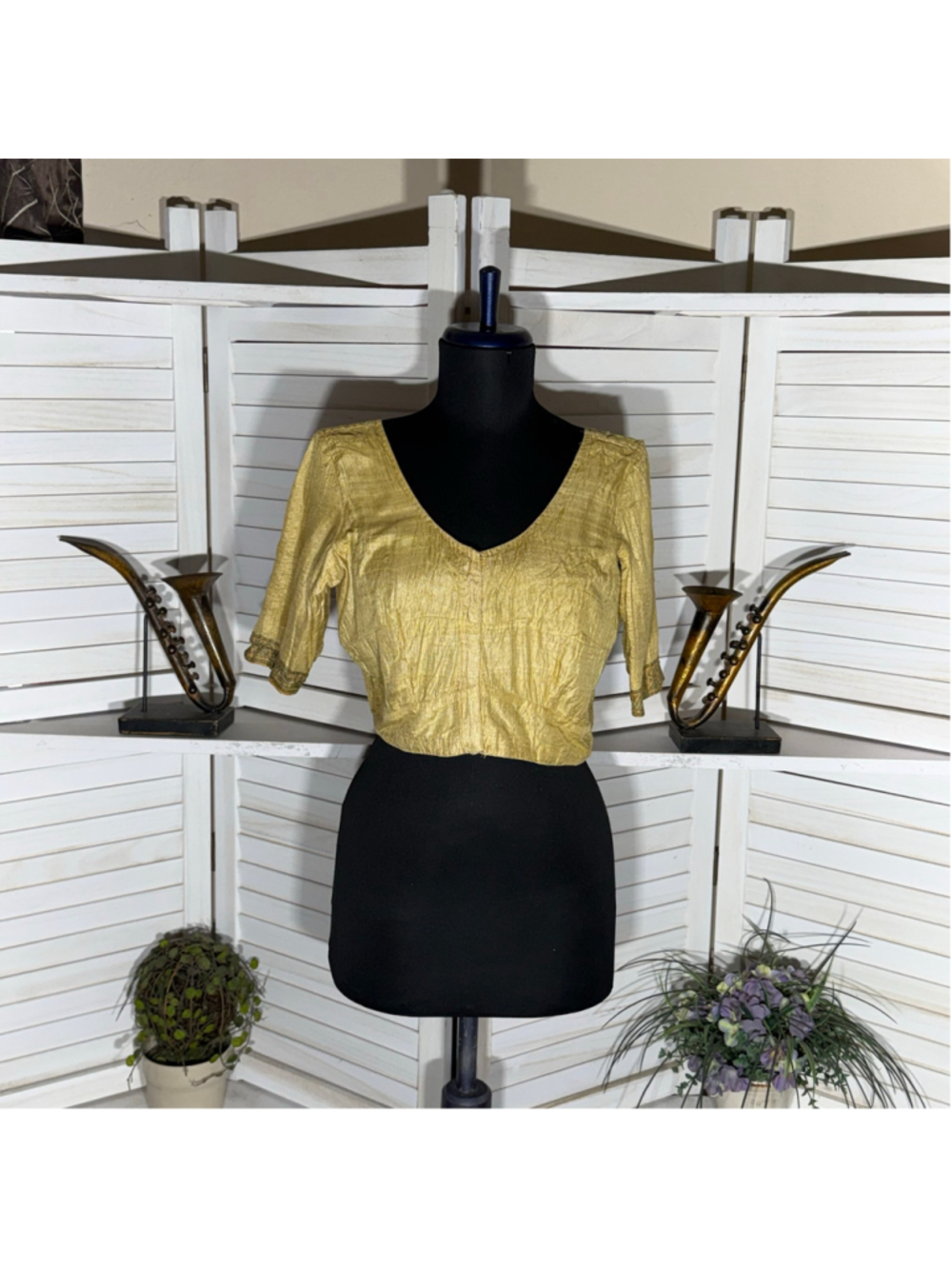 Vintage 60s peasant top mustard yellow medieval maid cosplay Ren Fair costume S